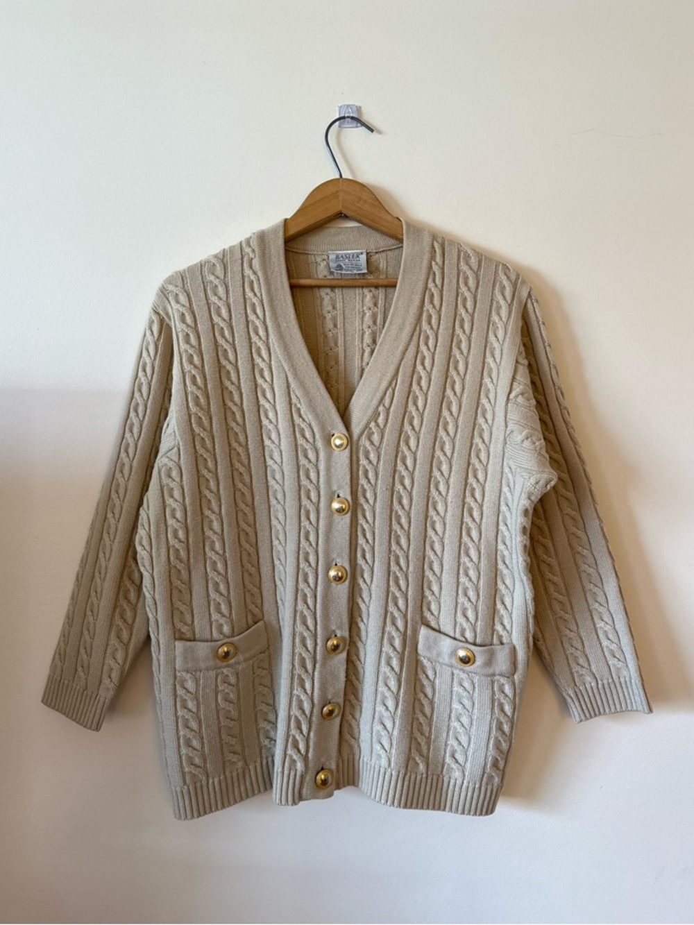 Vintage Basler Women’s cardigan yellow Butter ft Gold Buttons – Pure wool